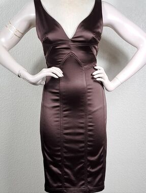David Meister Brown Satin Sheath Cocktail Dress Size 6